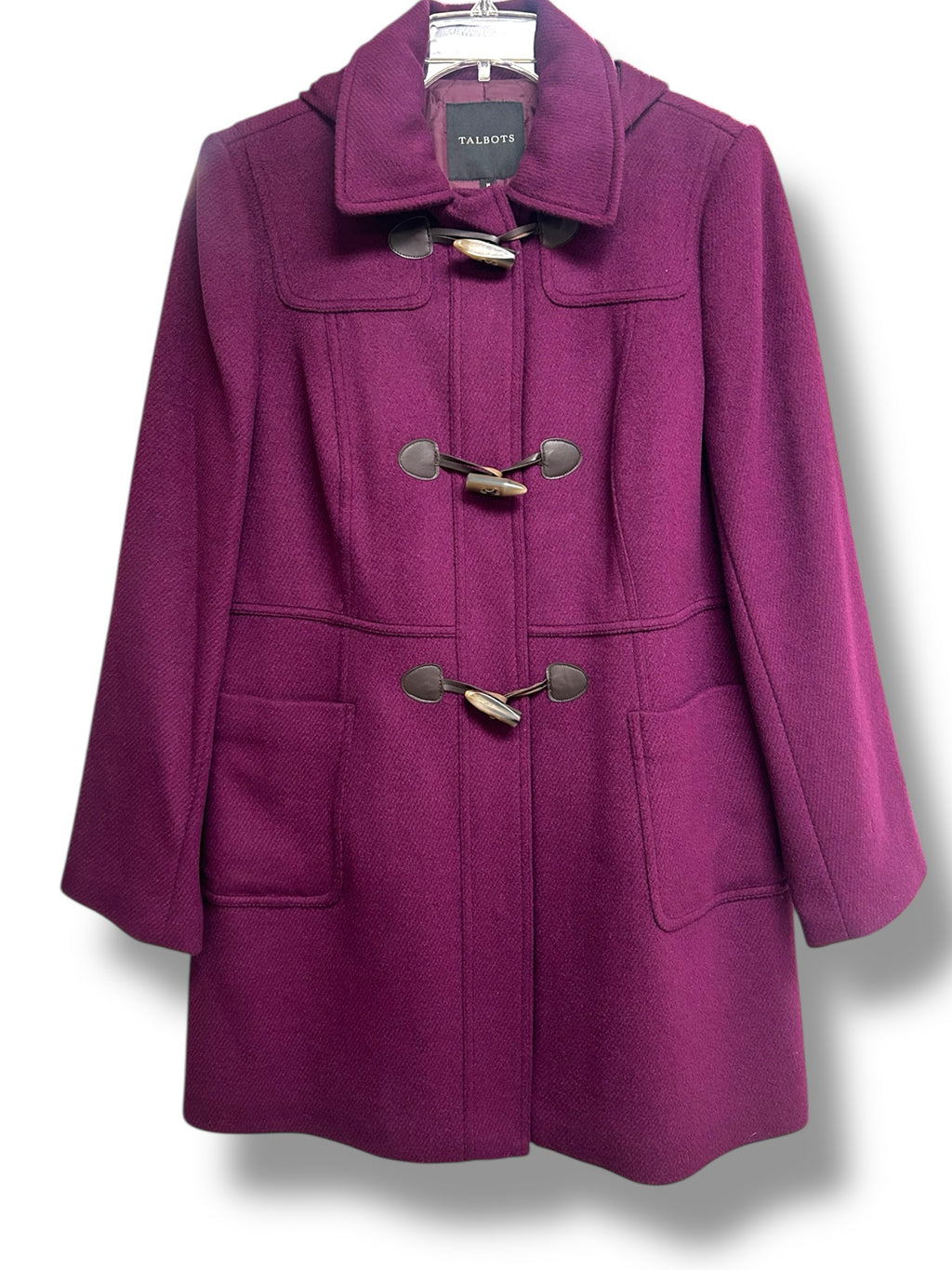 TALBOTS PLUM WOOL BLEND THINSULATE PEACOAT TOGGLE CLOSURE SIZE 16