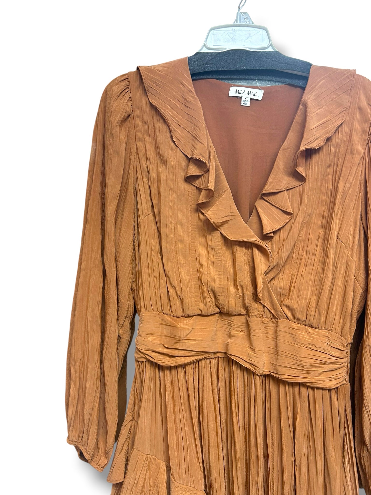 ANTHROPOLOGIE MILA MAE RUFFLE TIERED TERRA COTTA MAXI DRESS SIZE LARGE