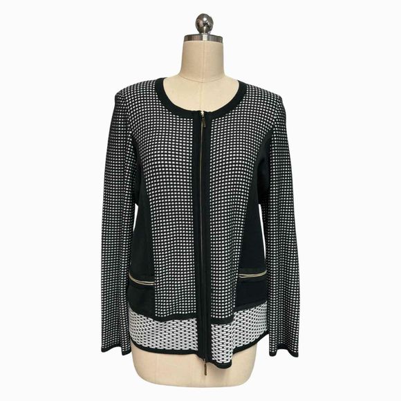 MISOOK FULL ZIP TEXTURED BLACK/WHITE KNIT JACKET SIZE M