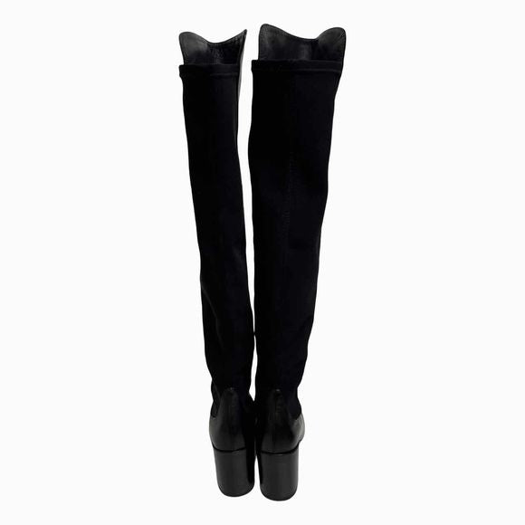 STUART WEITZMAN 5050 OVER THE KNEE BLOCK HEEL BLACK BOOT SIZDE 7