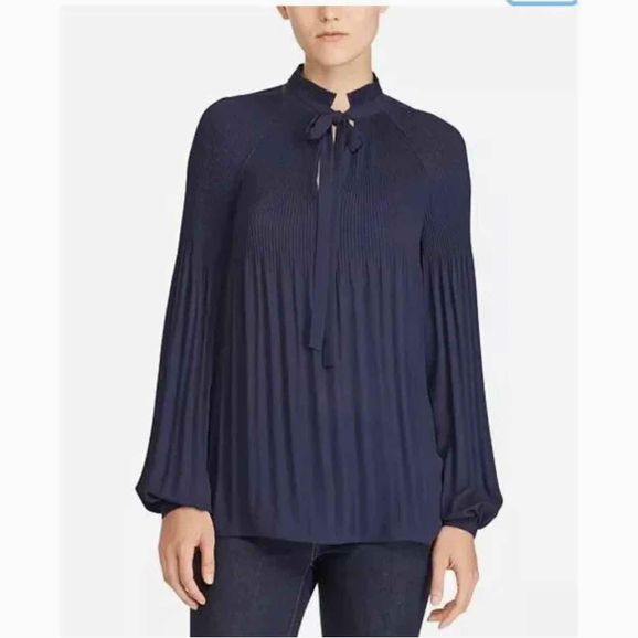 RALPH LAUREN PLEATED GEORGETTE TIE NECK BLOUSE SIZE: XL