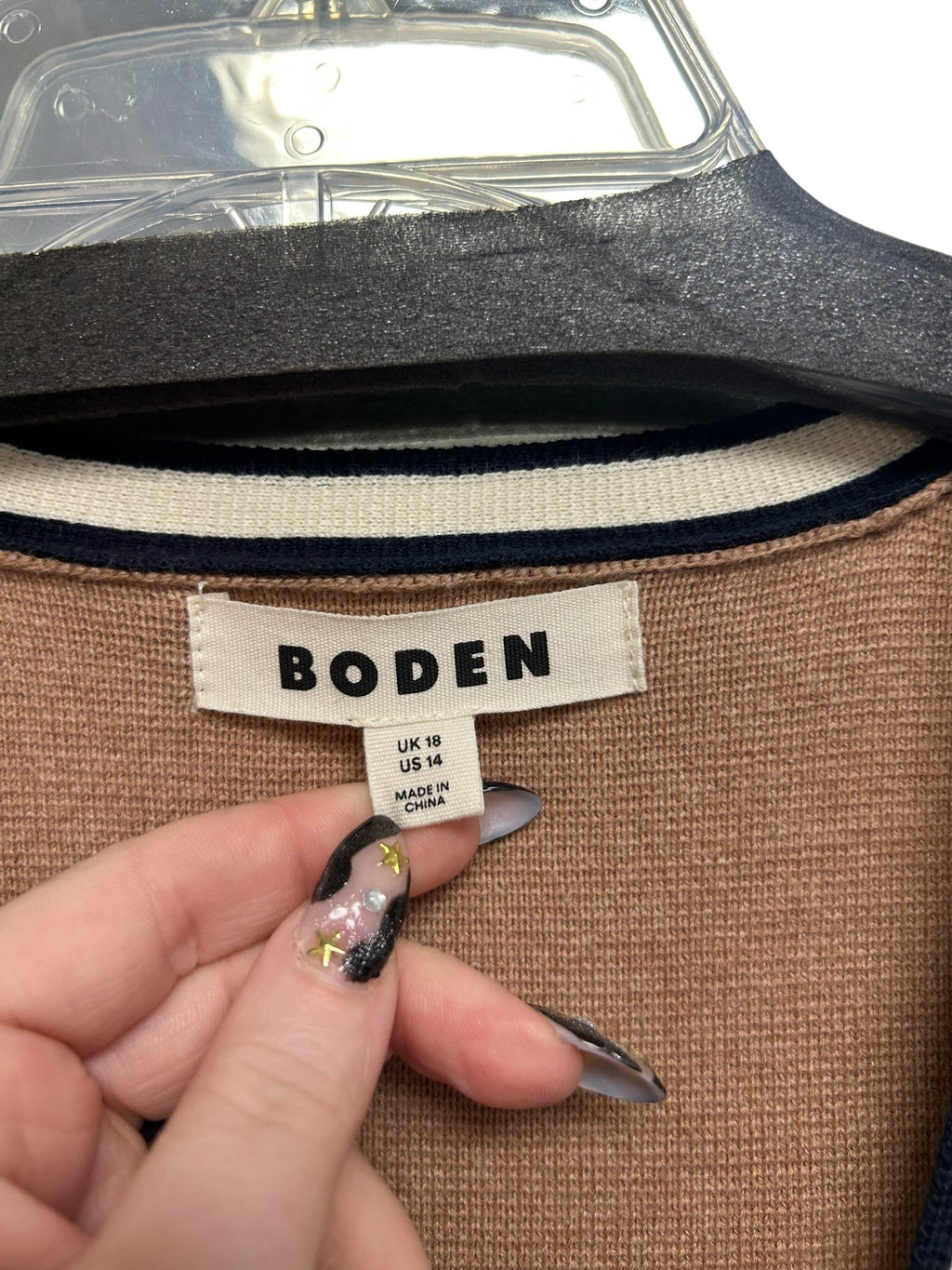 BODEN HOLLY LONGLINE KNIT BROWN TRIMMED CARDIGAN JACKET SIZE 14 - WEARHOUSE  CONSIGNMENT