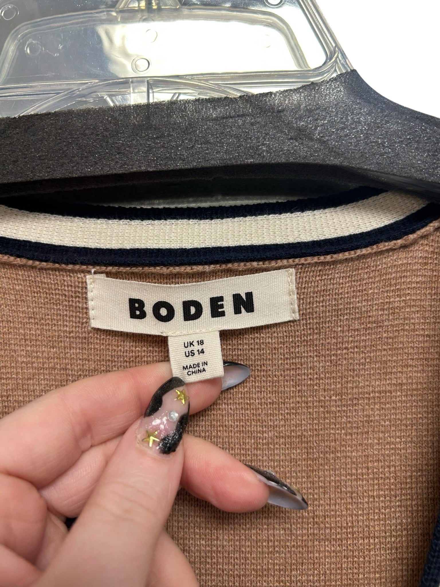 BODEN HOLLY LONGLINE KNIT BROWN TRIMMED CARDIGAN JACKET SIZE 14 - WEARHOUSE  CONSIGNMENT