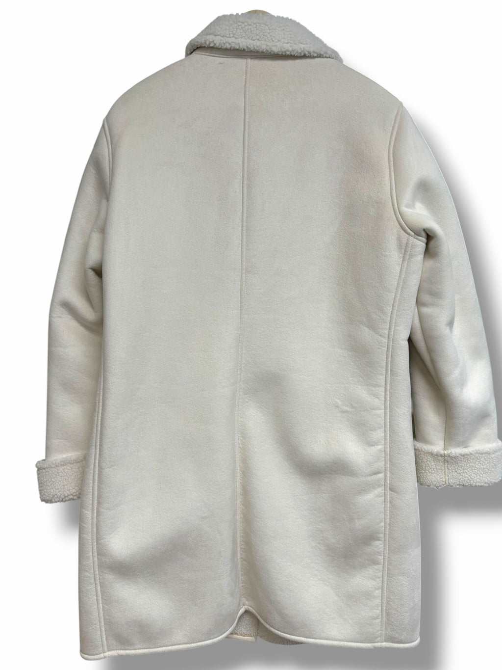 LANDS END WHITE IVORY SHEARLING LINED BUTTON FRONT COAT SIZE 14