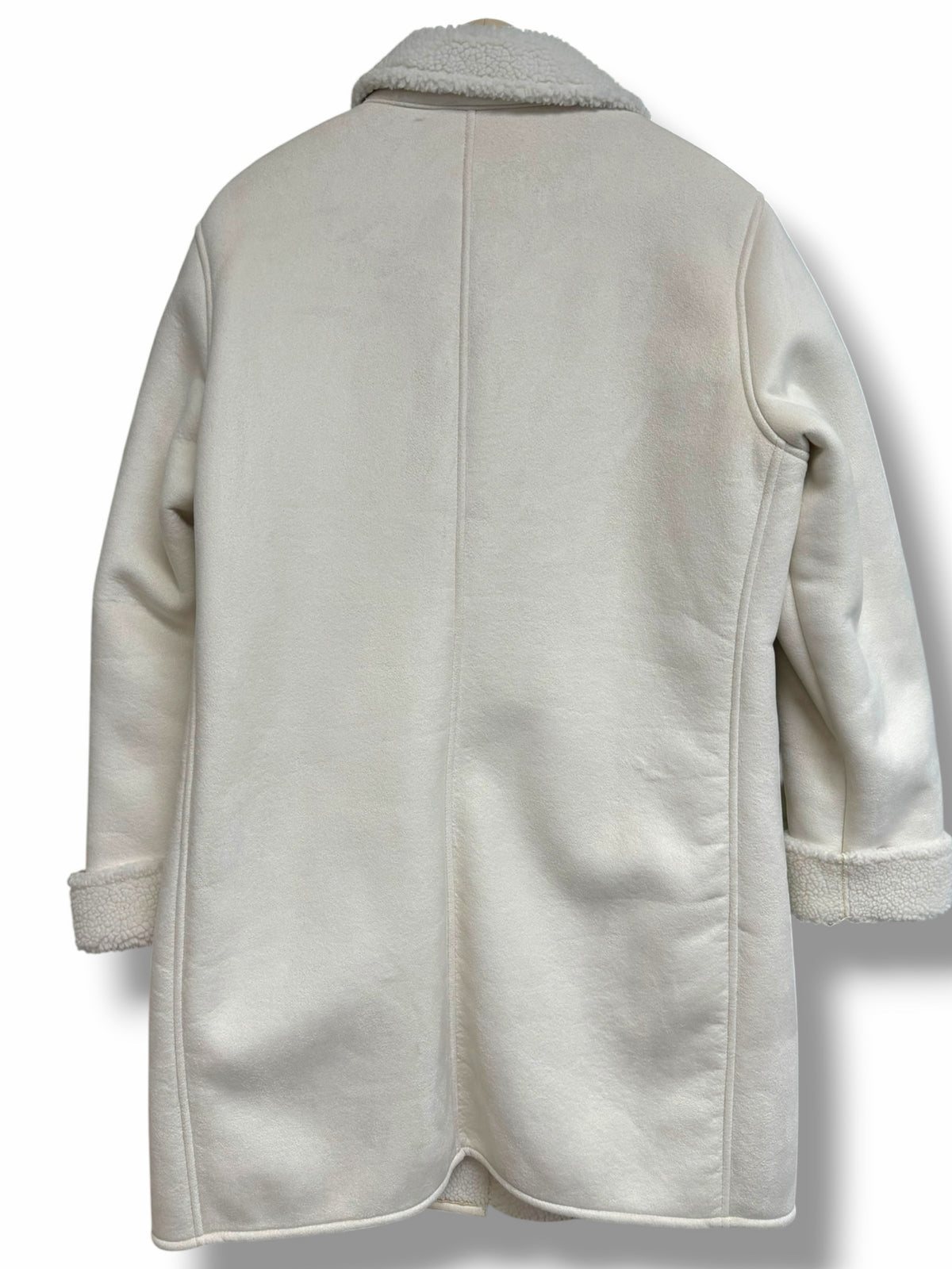 LANDS END WHITE IVORY SHEARLING LINED BUTTON FRONT COAT SIZE 14