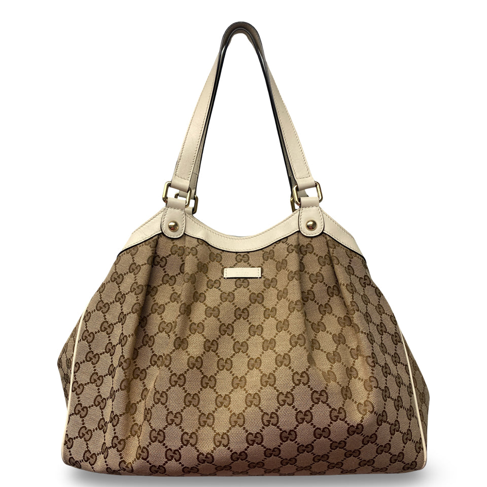 GUCCI VINTAGE Y2K GG CANVAS LOGO LEATHER SHOULDER BAG