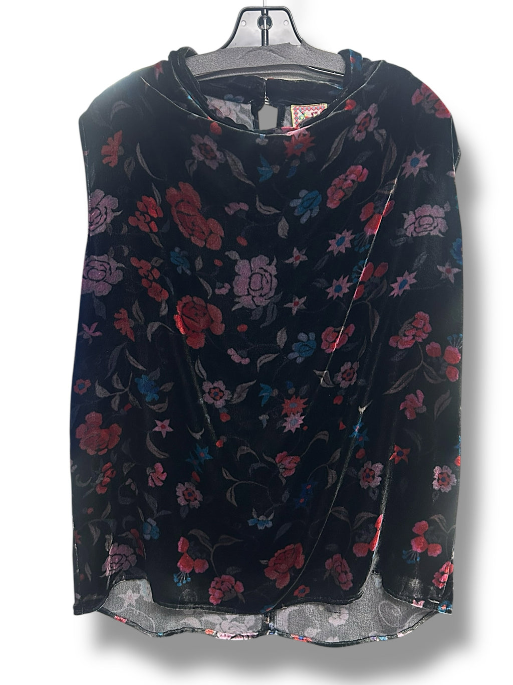 JOHNNY WAS BLACK FLORAL SILK BLEND VELVET SLEEVELESS TANK SIZE MEDIUM