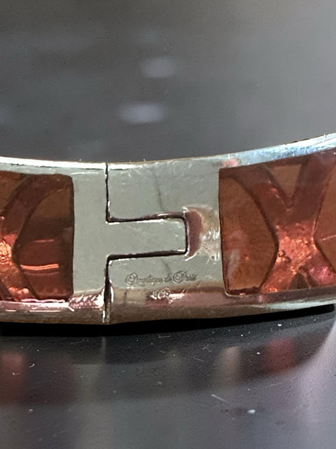 ANGELIQUE DE PARIS BAMBOO COLLECTION PINK HINGED STERLING LUCITE BRACELET