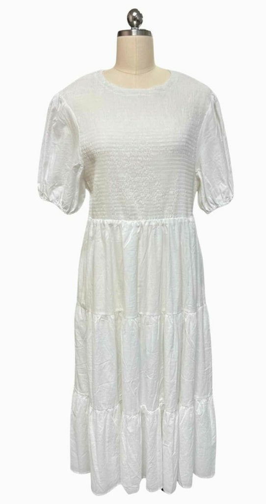 PETAL & PUP NWT! SMOCKED PUFF SLV TIERED WHITE DRESS SIZE XL