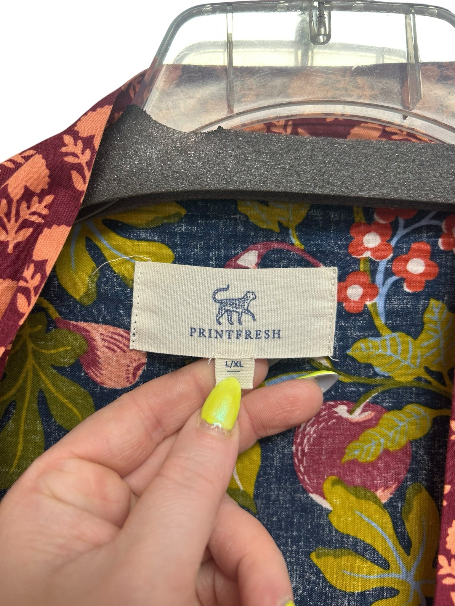 ANTHROPOLOGIE PRINTFRESH ORGANIC COTTON FRUIT AND FLORAL BELTED ROBE SIZE L/XL