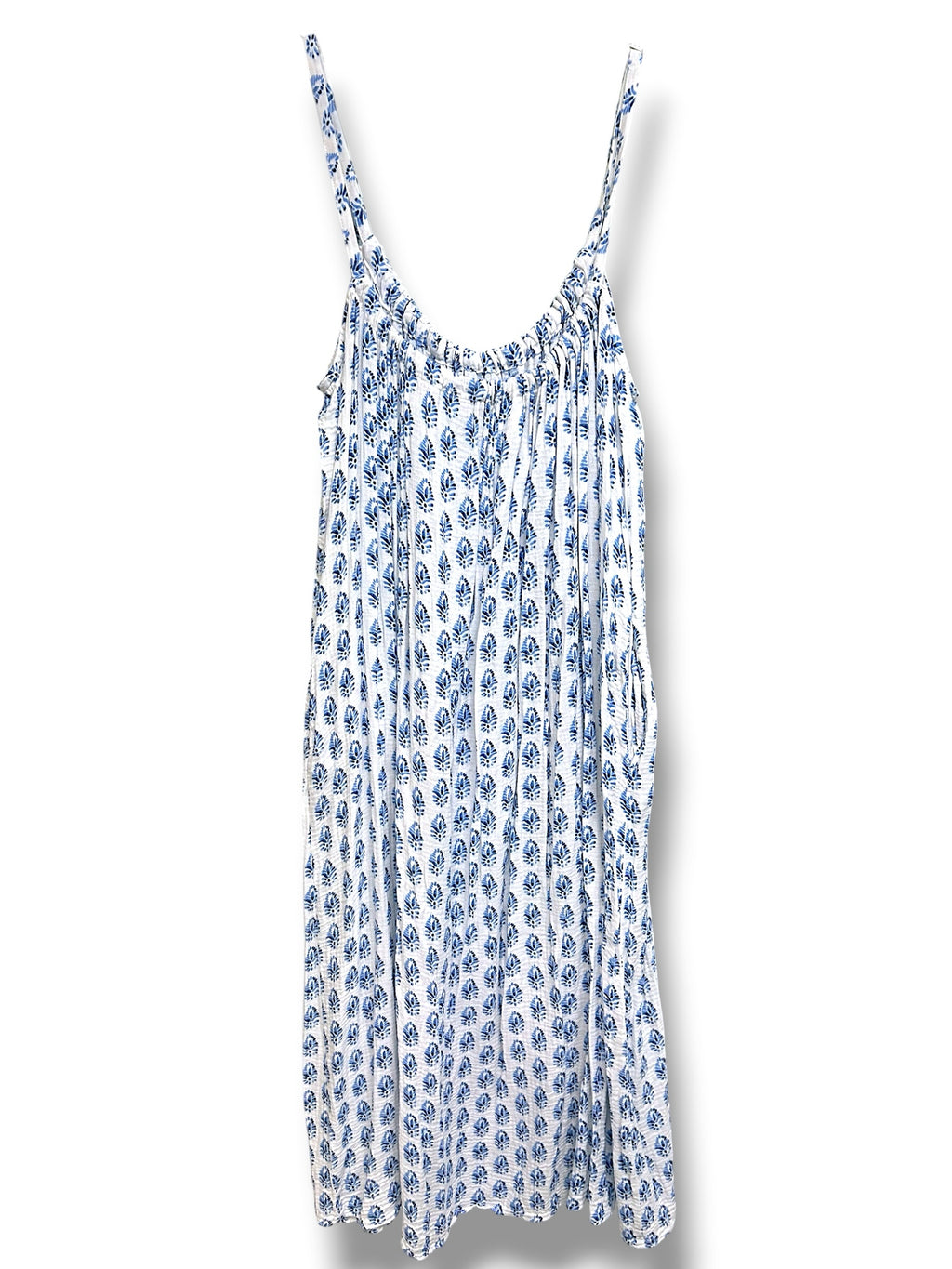 LAKE GAUZE CAPRI BLUE WHITE BATIK COTTON MAXI COVERUP SIZE XXL