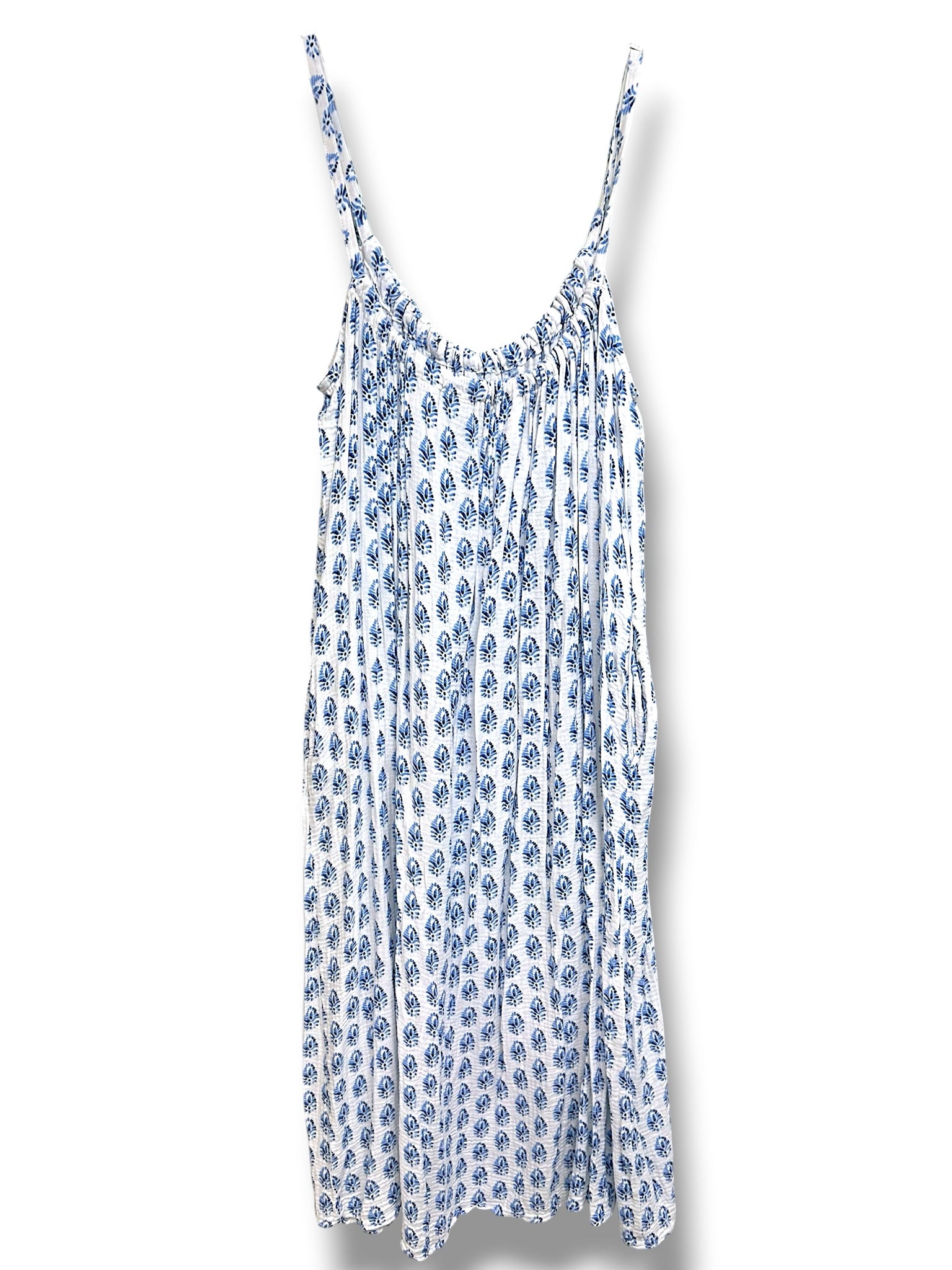 LAKE GAUZE CAPRI BLUE WHITE BATIK COTTON MAXI COVERUP SIZE XXL