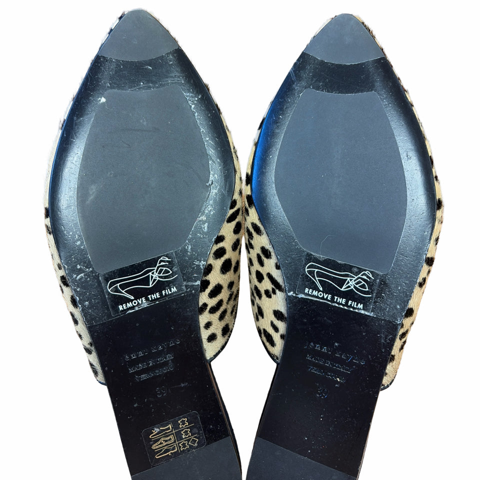 JENNI KAYNE CALF HAIR ANIMAL PRINT MULES SIZE 39
