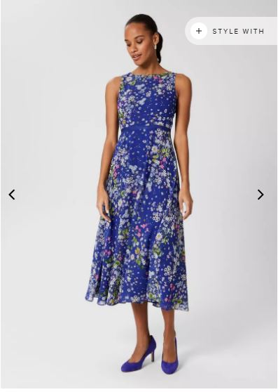 HOBBS LONDON BLUE CARLY FLORAL PRINT FIT AND FLARE TANK DRESS SIZE 2 PETITE