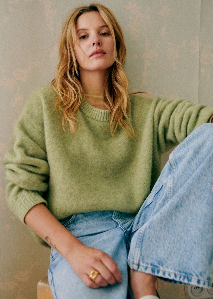 LA MAILLE SEZANE AMIEL LIGHT GREEN ALPACA BLEND JUMPER SWEATER SIZE SMALL