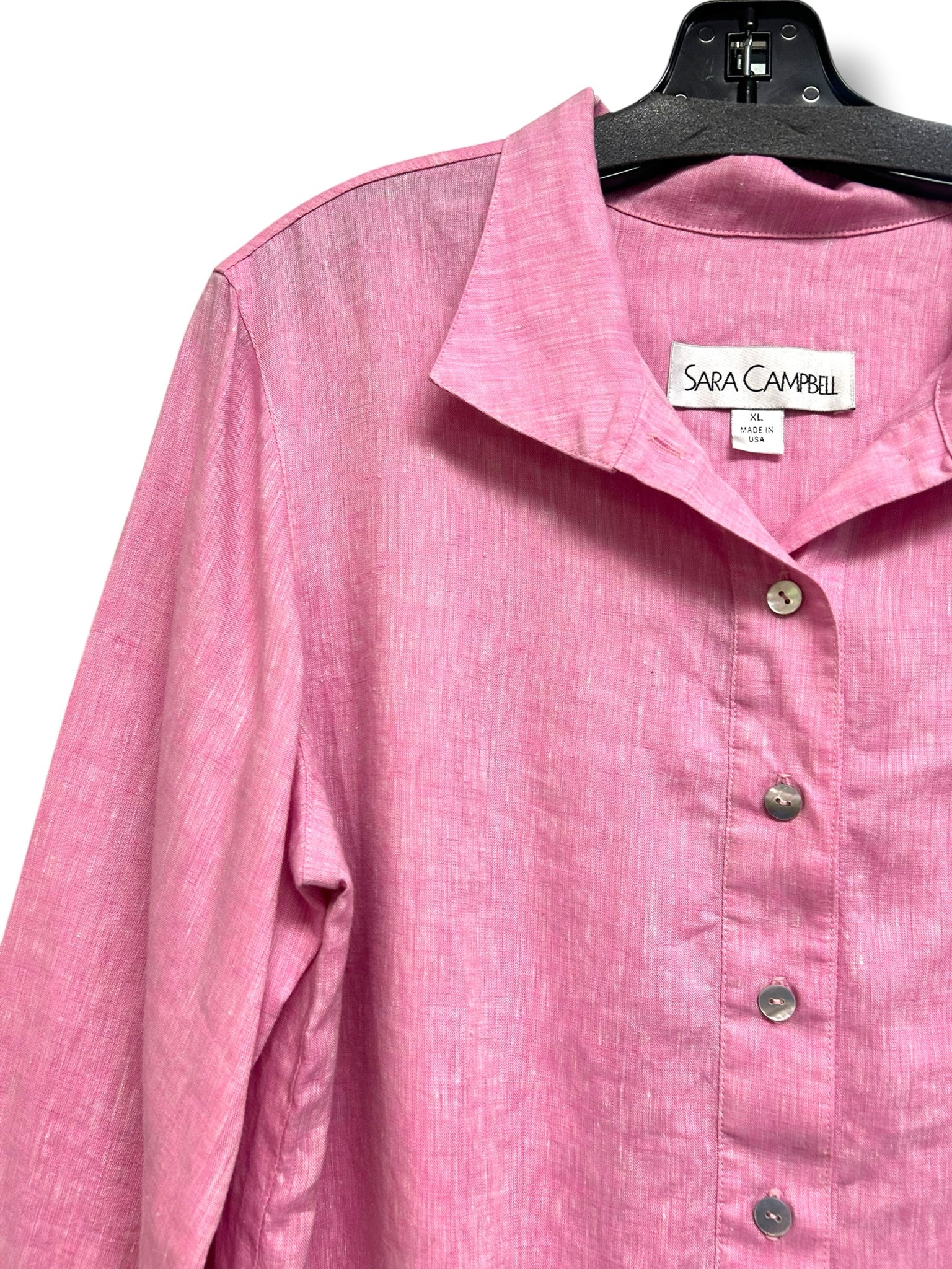 SARA CAMPBELL PINK LINEN SPLIT HEM POPOVER BLOUSE SIZE XL