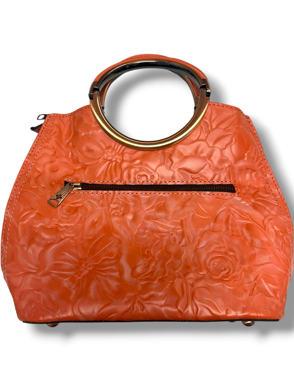 PATRICIA NASH ARIA RING HANDLE SHOPPER ORANGE TOOLED LEATHER