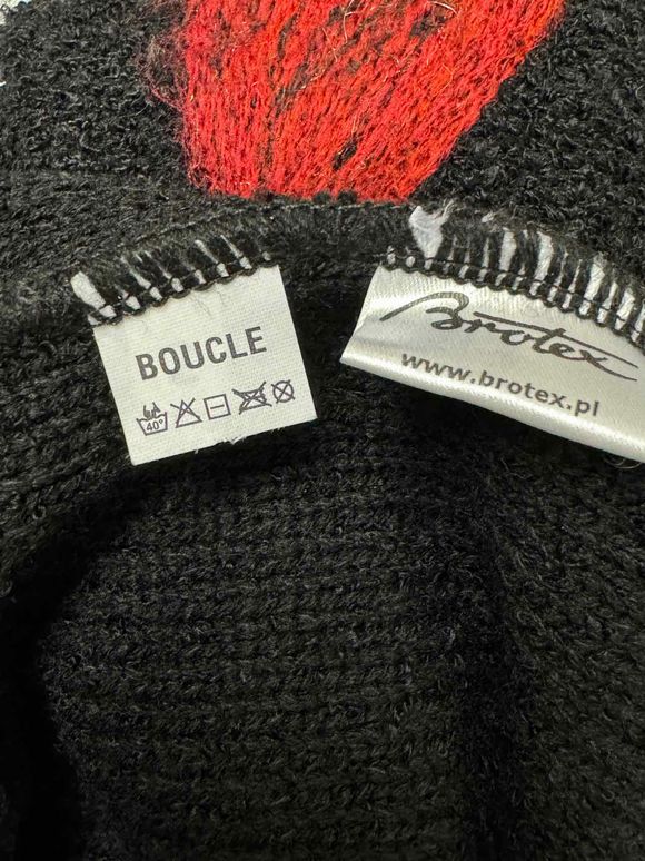 BROTEX MADE IN POLAND BOUCLE BLACK CARDIGAN FLORAL INLAY SIZE M