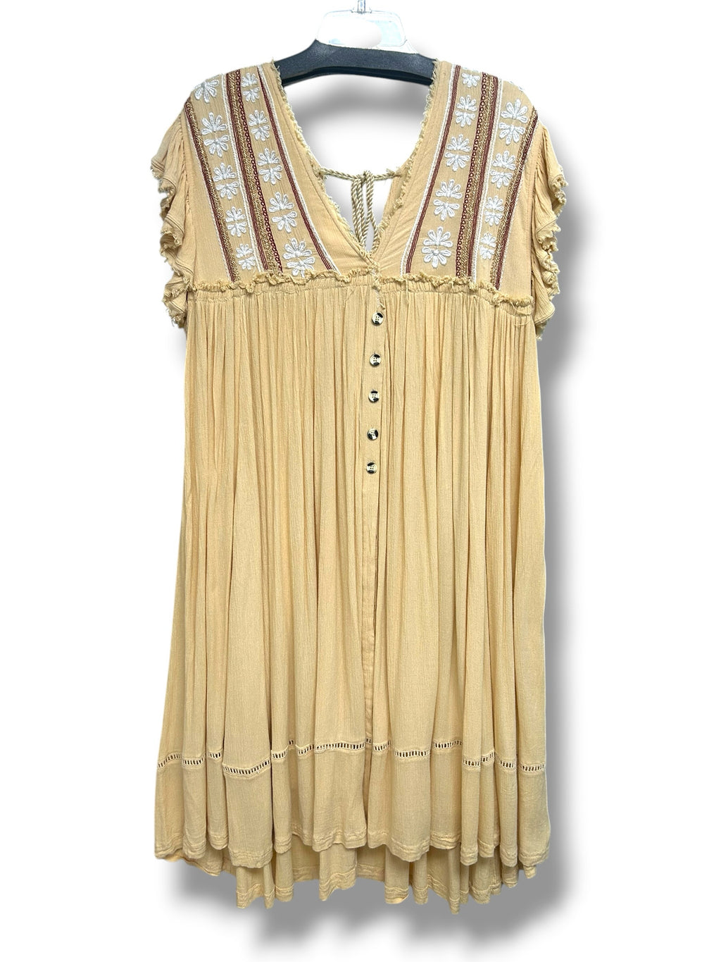 FREE PEOPLE WILL WAIT FOR YOU EMBROIDERED BOHO MIDI YELLOW DRESS SIZE SMALL