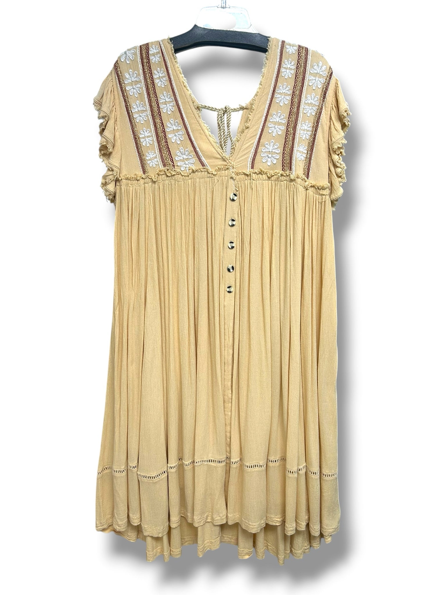 FREE PEOPLE WILL WAIT FOR YOU EMBROIDERED BOHO MIDI YELLOW DRESS SIZE SMALL