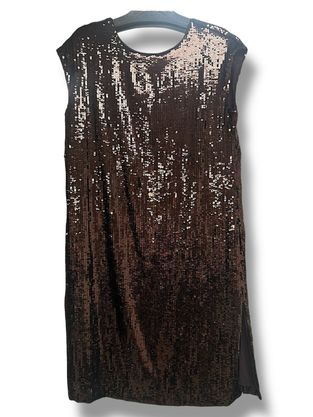 ANTHROPOLOGIE MAEVE KARA BROWN SEQUIN V BACK MINI DRESS SIZE MEDIUM