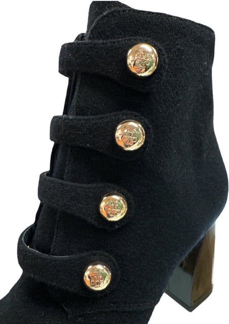 TORY BURCH MARISA FELTED WOOL STRAPPY LOGO BUTTON BOOTIES SIZE 10