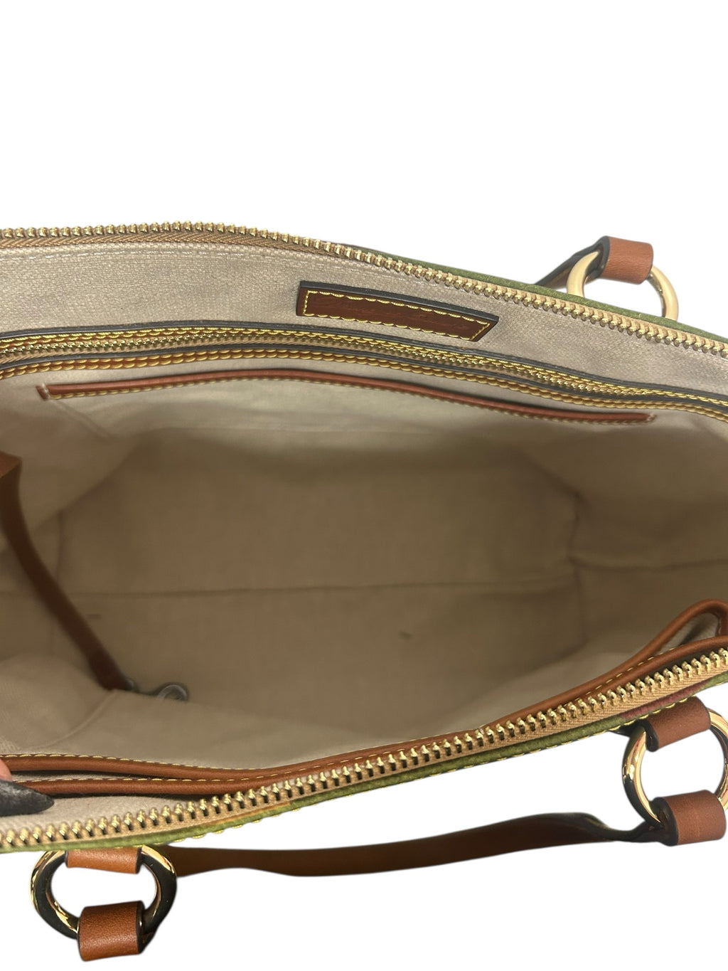 DOONEY & BOURKE GREEN LARGE MONOGRAM COATED WREN TOTE