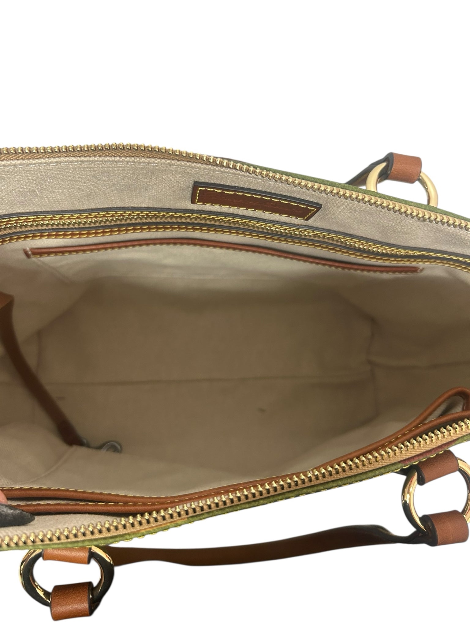 DOONEY & BOURKE GREEN LARGE MONOGRAM COATED WREN TOTE