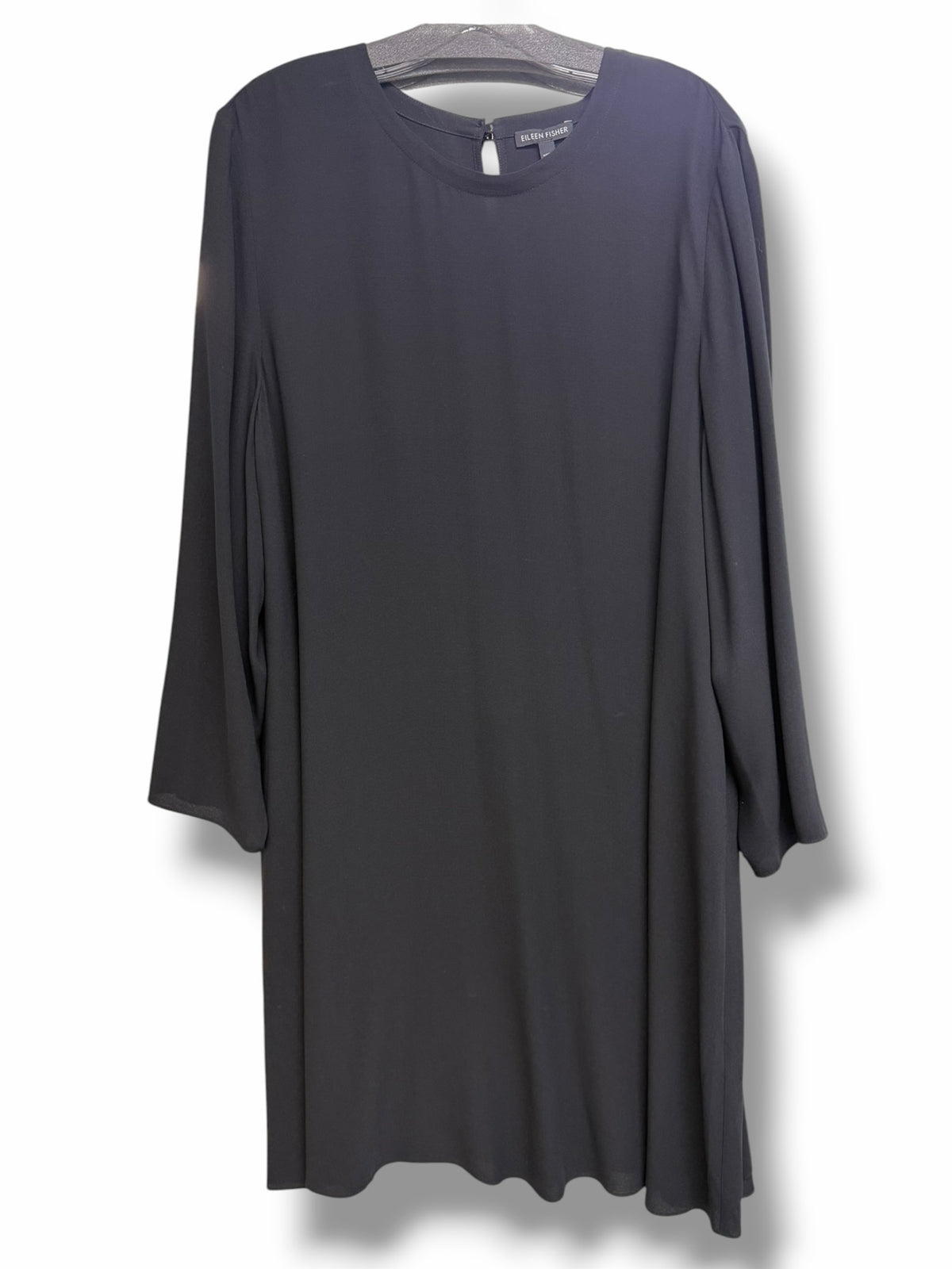 EILEEN FISHER BLACK 100% SILK 3/4 LENGTH SHIFT DRESS SIZE LARGE