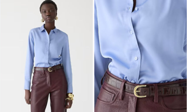 JCREW SLIM FIT DRAPEY LUSTER BLUE BLOUSE SIZE 12