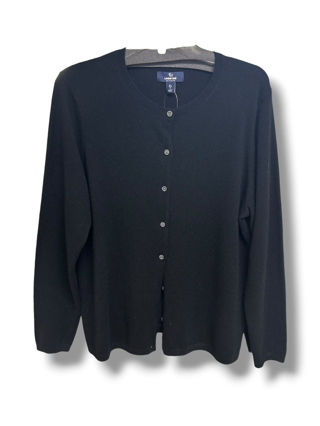 NWT WOMEN'S LANDS END BLACK 100% CASHMERE BUTTON UP CARDIGAN SIZE XL