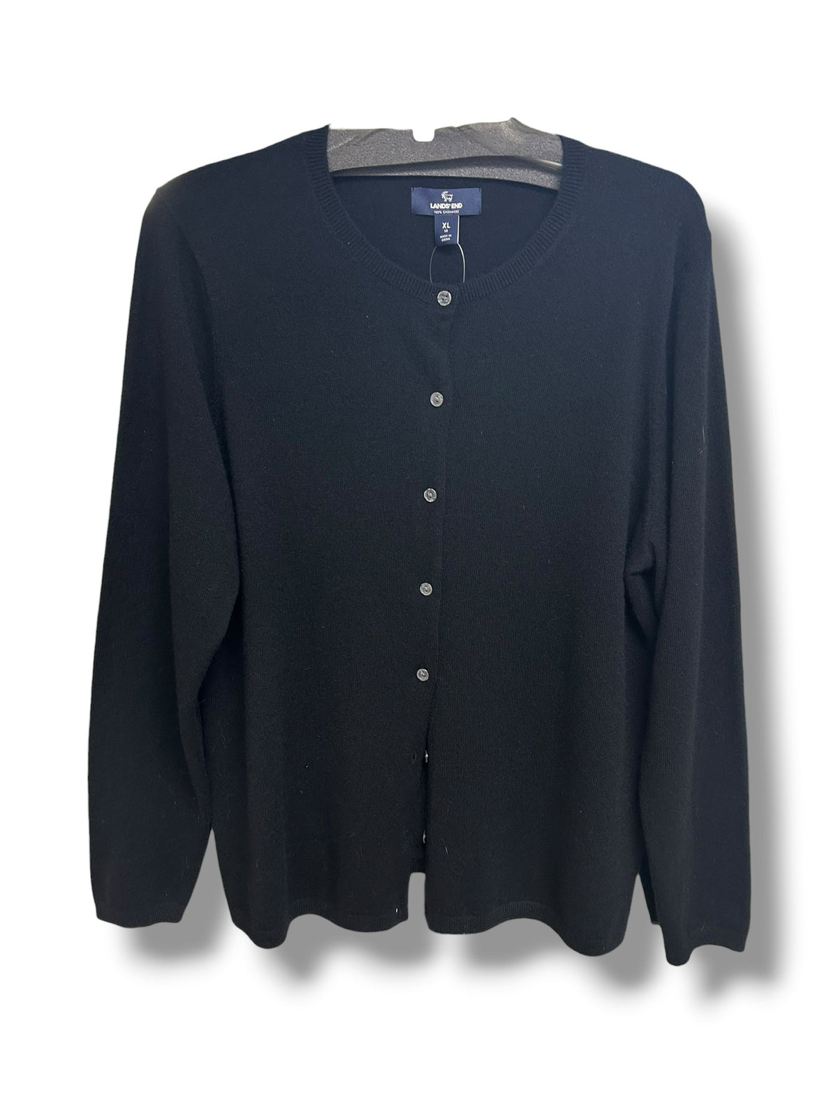 NWT WOMEN'S LANDS END BLACK 100% CASHMERE BUTTON UP CARDIGAN SIZE XL