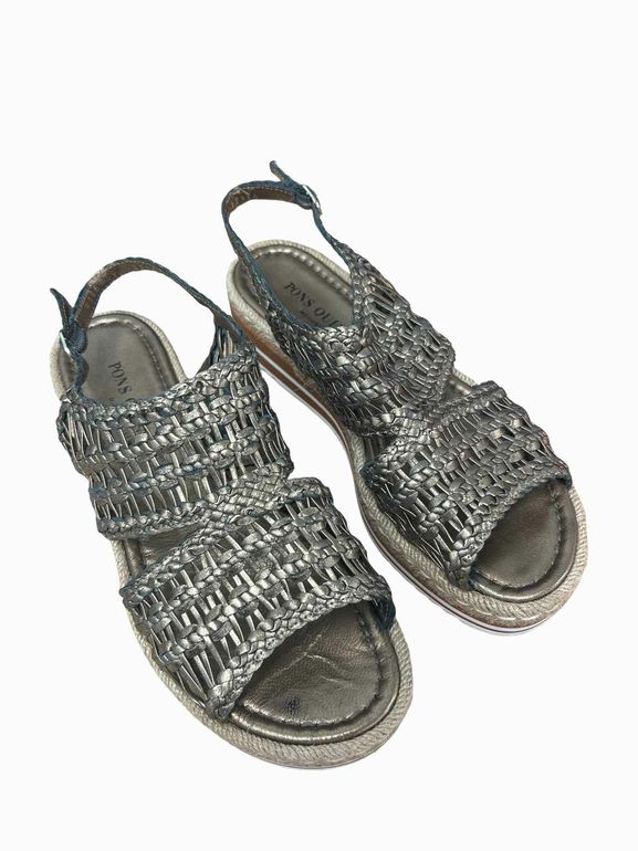PONS QUINTANA OASSI WOVEN METALLIC SLING BACK SANDAL SIZE: 40