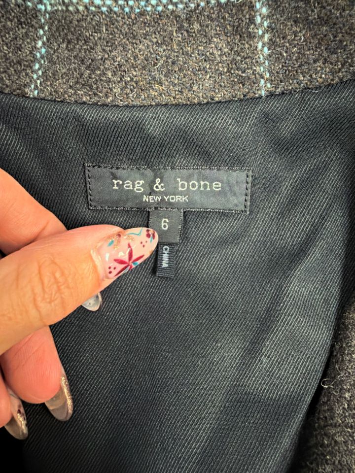RAG & BONE NANCY WOOL WINDOWPANE PLAID BLAZER SIZE 6