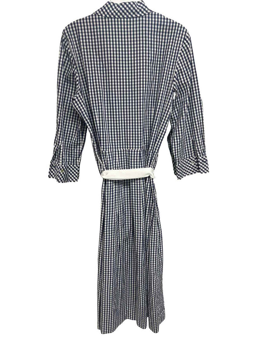 SARA CAMPBELL HOLLIE NAVY GINGHAM BELTED SHIRT DRESS SIZE: 12