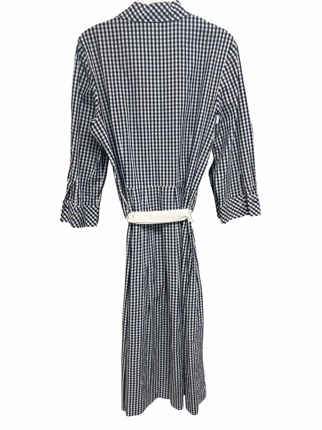 SARA CAMPBELL HOLLIE NAVY GINGHAM BELTED SHIRT DRESS SIZE: 12