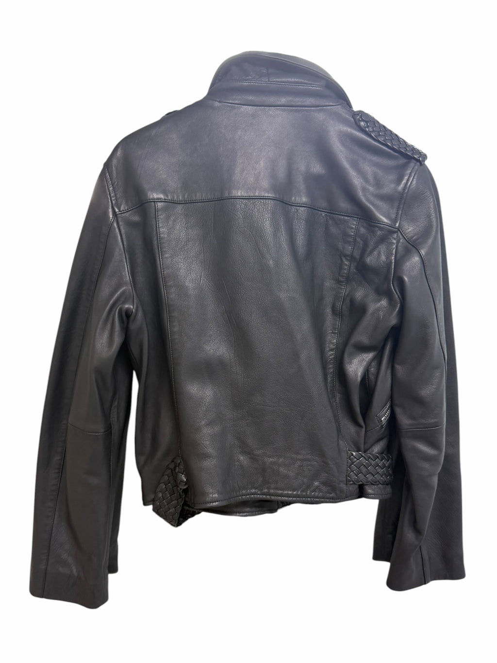 ALL SAINTS WYATT BRAIDED LAMB LEATHER BLACK BIKER MOTO JACKET SIZE 10