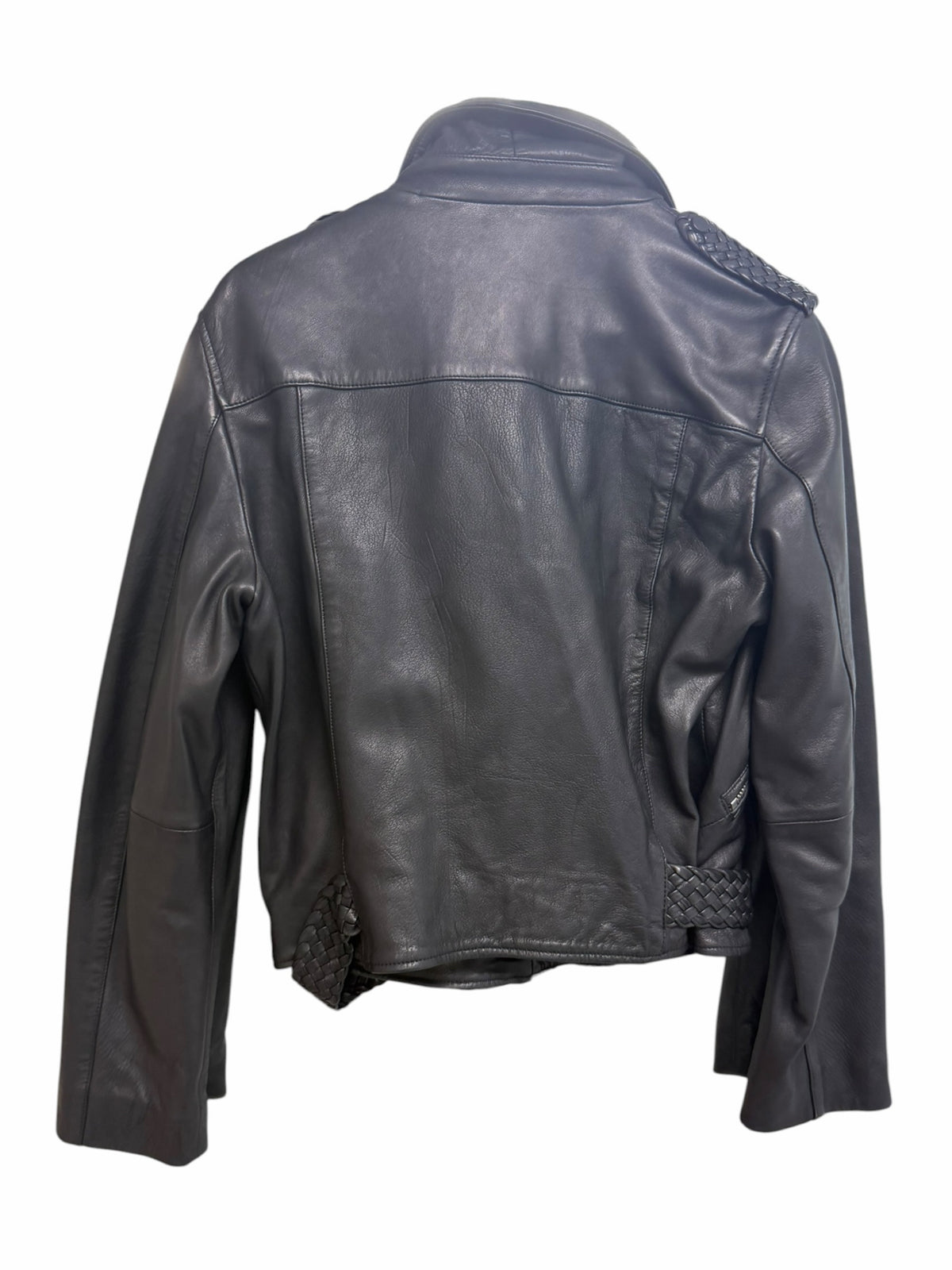 ALL SAINTS WYATT BRAIDED LAMB LEATHER BLACK BIKER MOTO JACKET SIZE 10