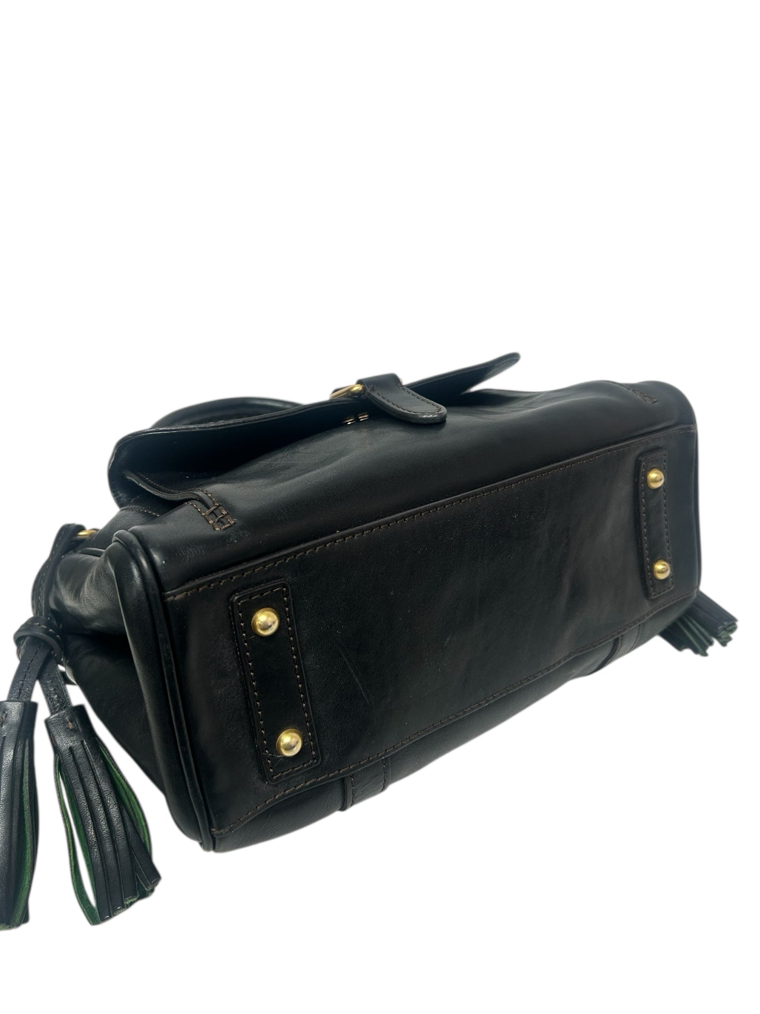 DOONEY AND BOURKE BLACK LEATHER FLORENTINE MEDIUM SATCHEL