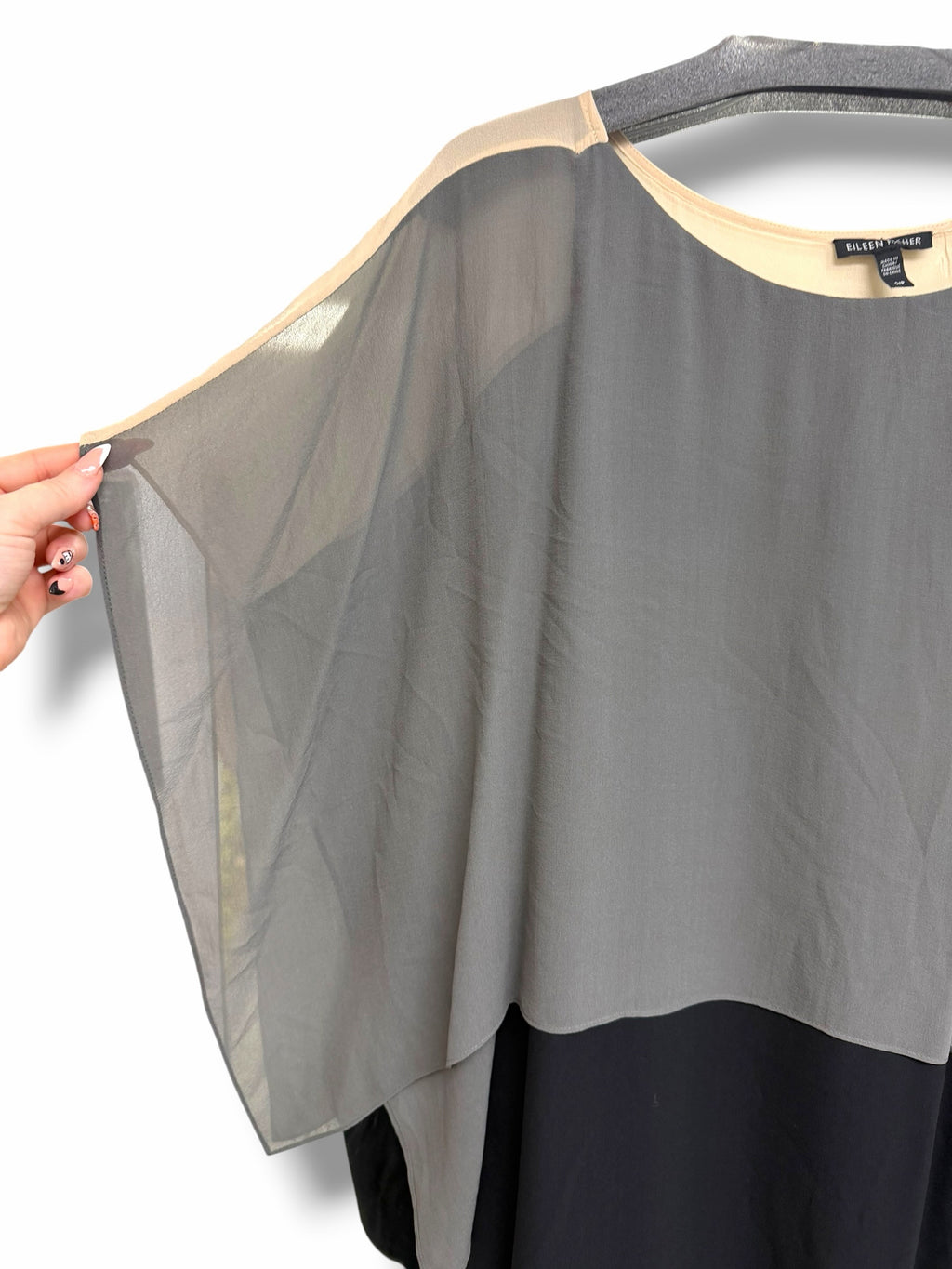 EILEEN FISHER CINDER SILKE DRAPE CAPED SHIFT DRESS SIZE SMALL