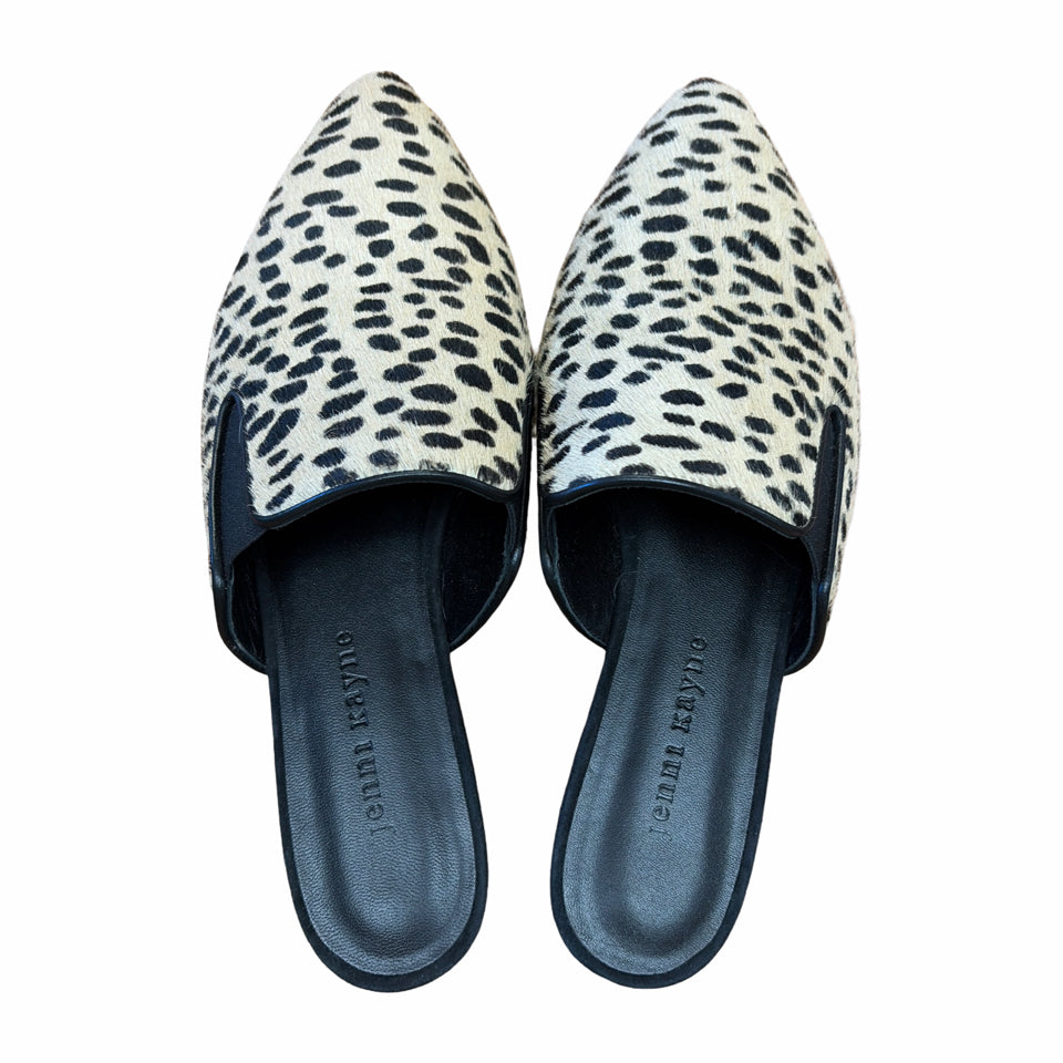 JENNI KAYNE CALF HAIR ANIMAL PRINT MULES SIZE 39