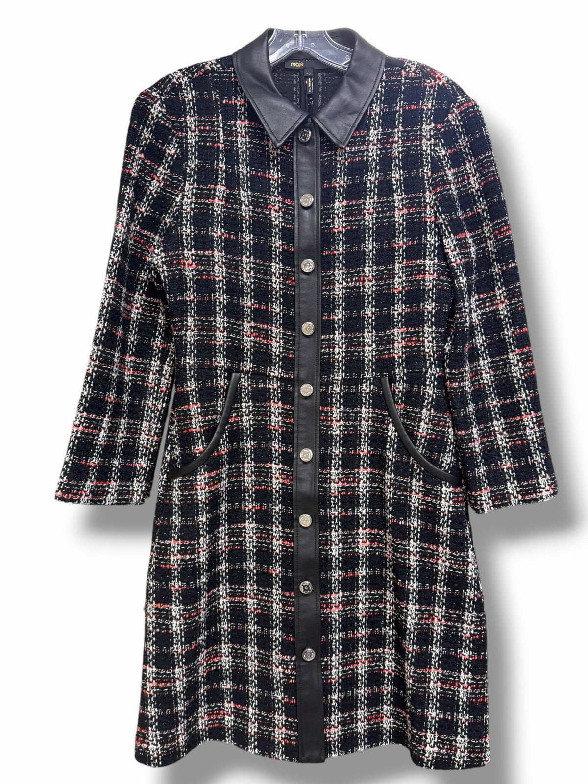 NWT MAJE RANTY TWEED TRIMMED MINI BUTTON FRONT DRESS SIZE 40 US SMALL