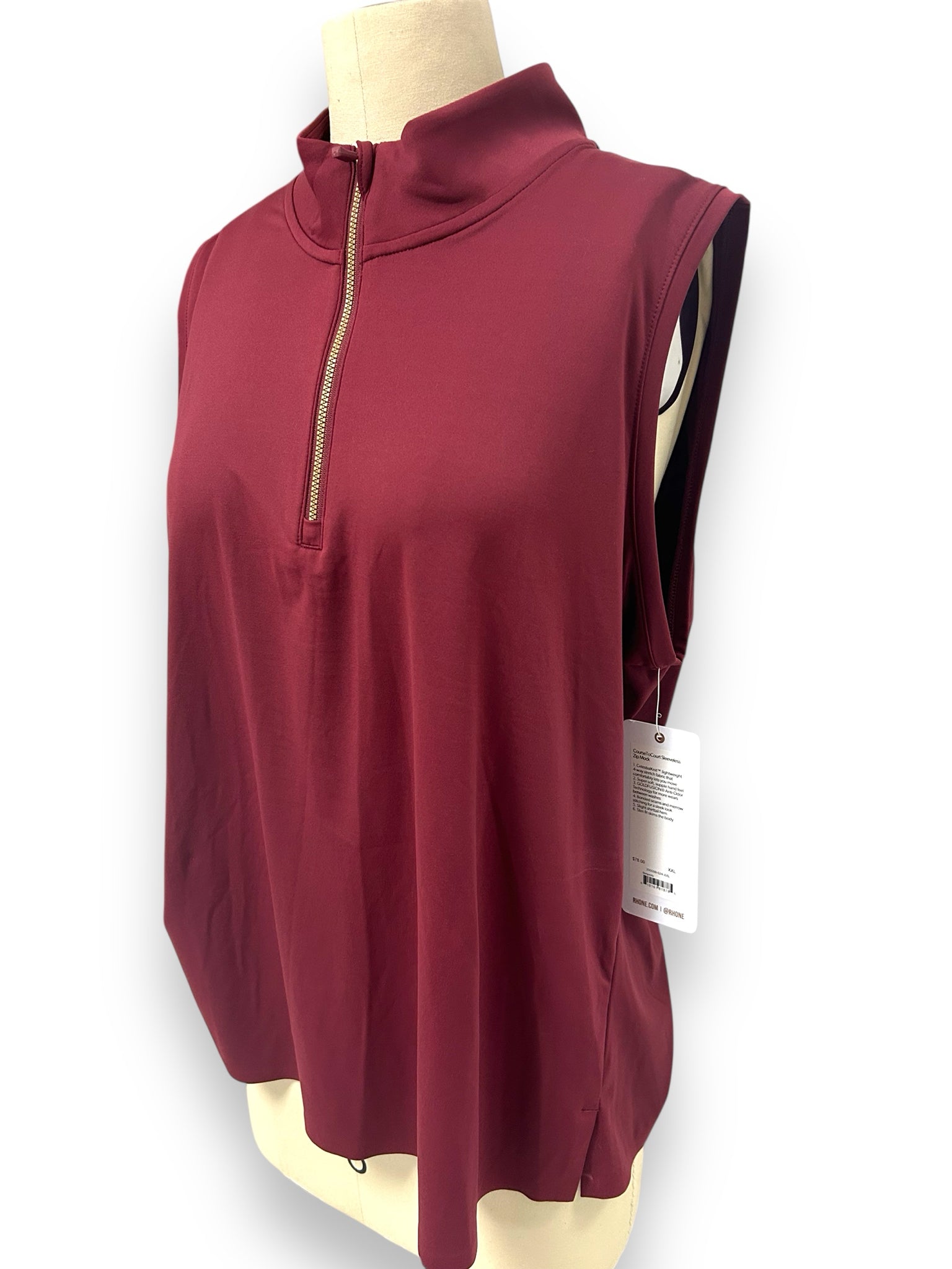 NWT RHONE SLEEVELESS COURSE TO COURT ZIP BURGUNDY TANK SIZE XXLARGE