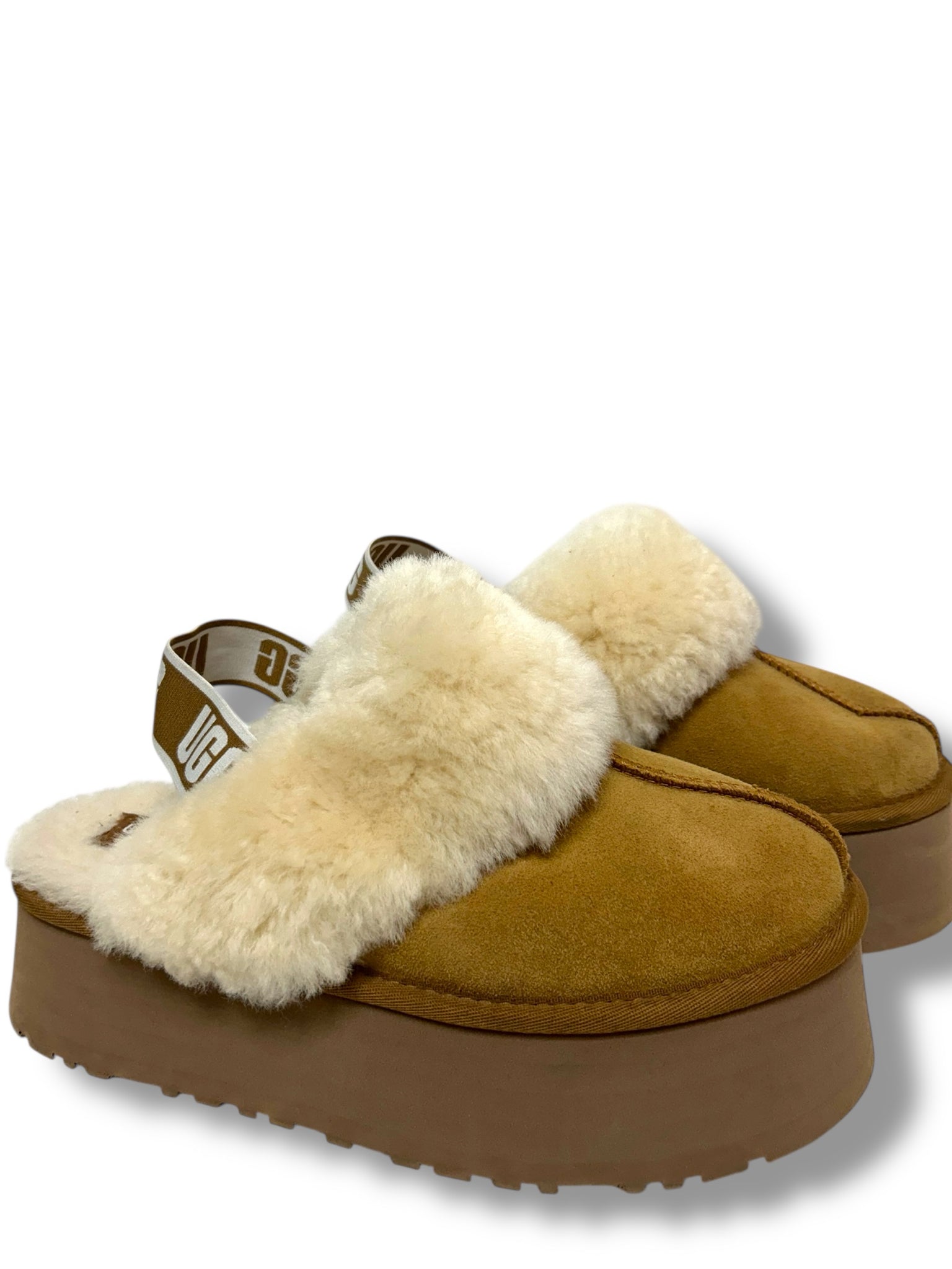 UGG AUSTRALIA FUNKETTE PLATFORM SOLE SLIPPERS CHESTNUT SIZE 9