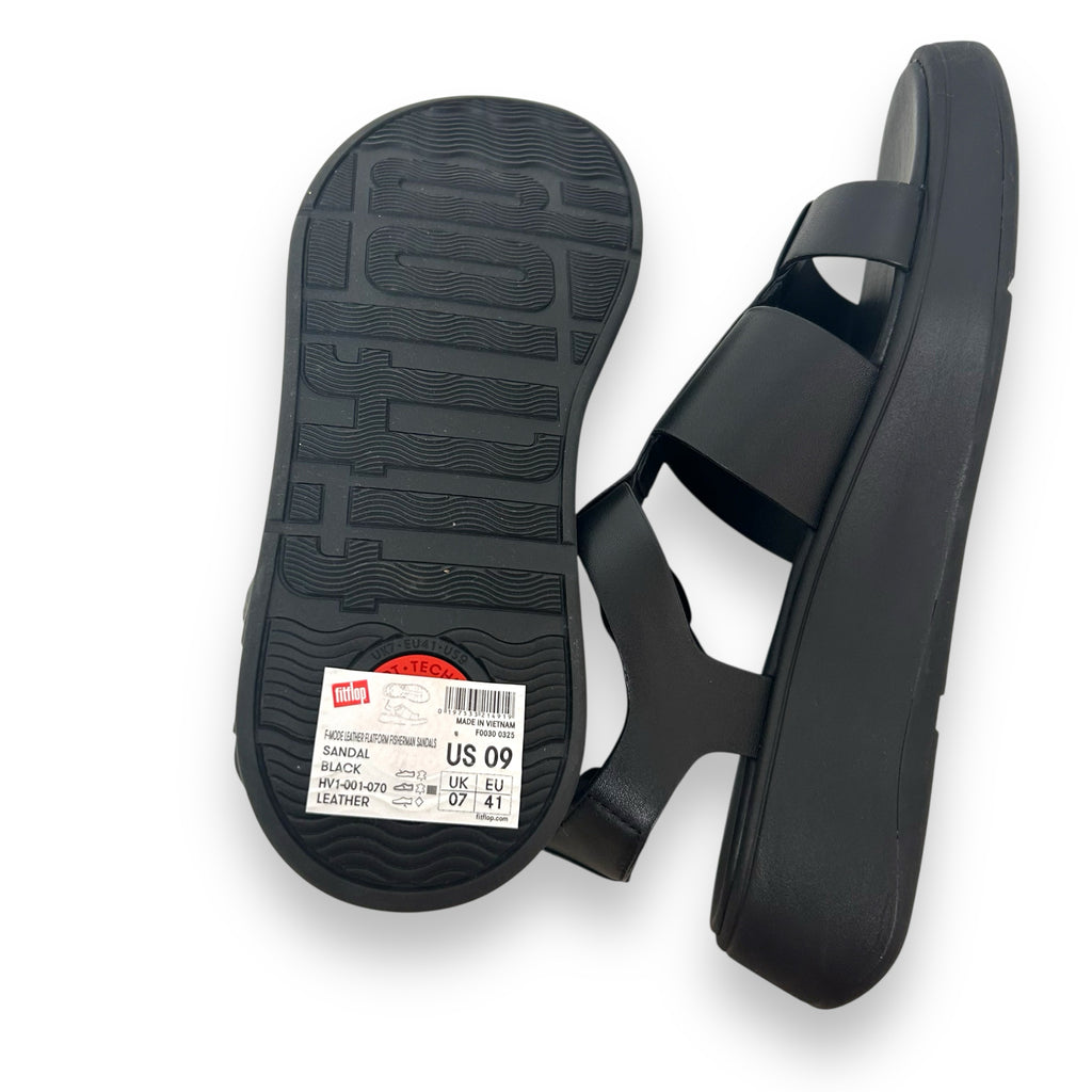 FITFLOP LEATHER FISHERMAN SANDAL F-MODE BLACK SIZE 9