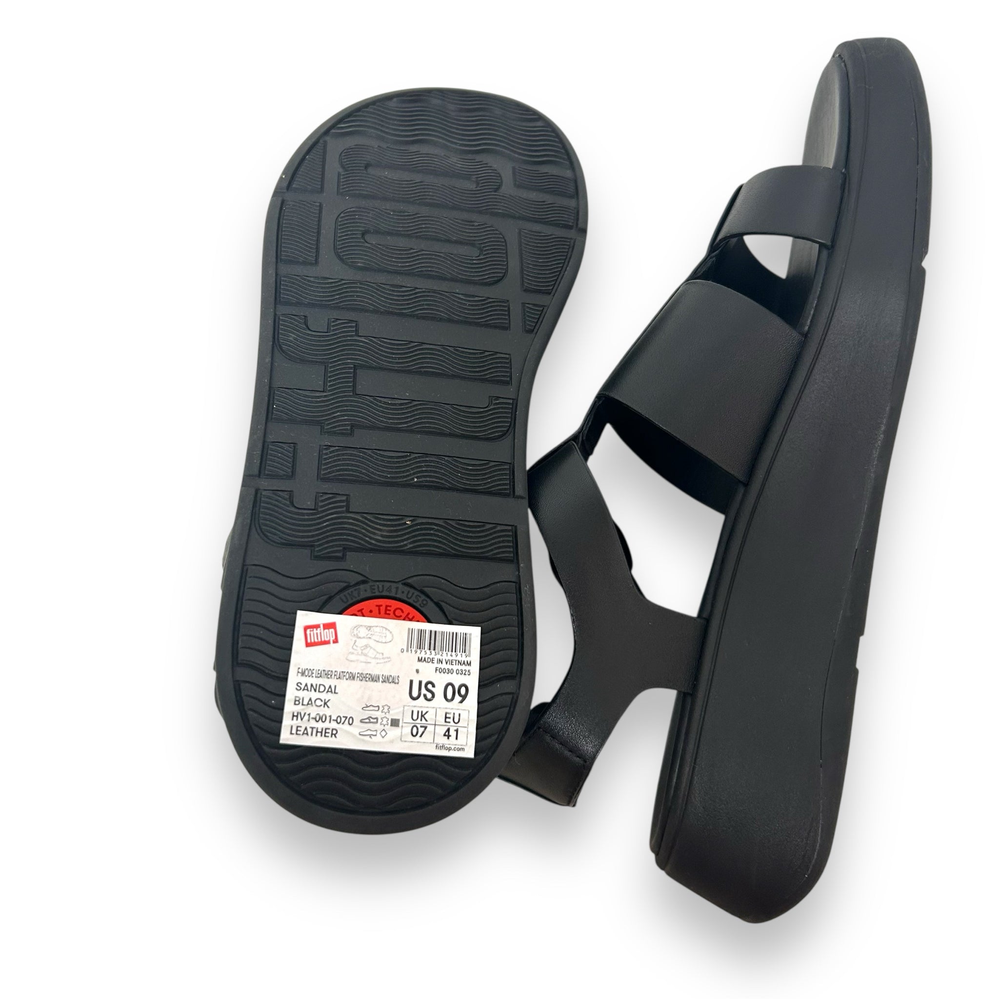 FITFLOP LEATHER FISHERMAN SANDAL F-MODE BLACK SIZE 9