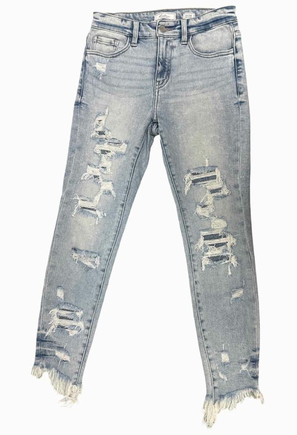 KANCAN MID RISE ANKLE SKINNY ULTRA DISTRESSED DENIM JEANS SIZE 26