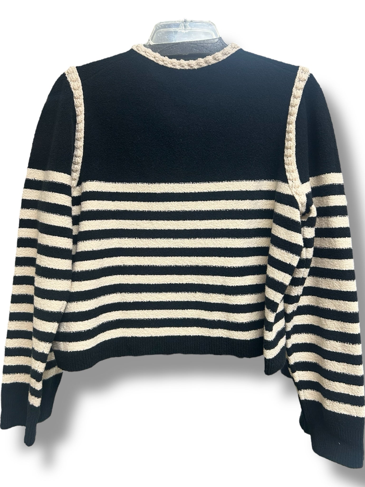 NWT JCREW ODETTE LADY SWEATER BLACK CREAM KNIT CARDIGAN SIZE LARGE