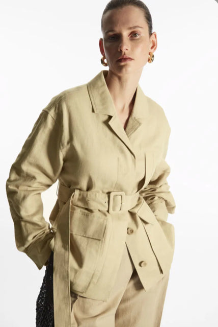 NEW! COS BELTED UTILITY JACKET TAN KHAKI SIZE LARGE