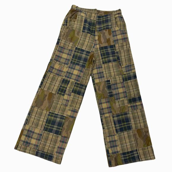 LOOK TULIP LAGPATCHWORK WIDE LEG PULL ON GREENS PANT SIZE XS